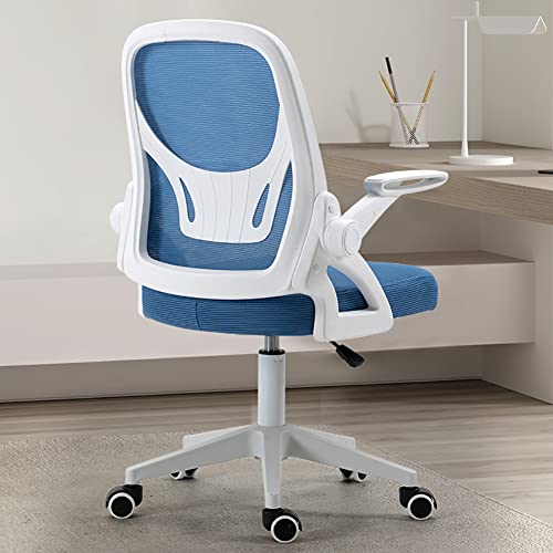 wiltop Computer-Bürostuhl aus Netzstoff, ergonomisch, Drehgelenk Mit hochklappbaren Armlehnen Lendenwirbelstütze höhenverstellbar für Home Office, Netzgewebe, weiß/blau Cover