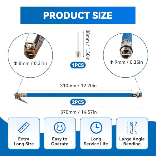 2 Stück Universal Reifenfüllschlauch, Ventil Luft Gummischlauch, Autoventil Inflator Schlauch, Luftpumpe Schlauch Auto, Reifenfüller Ventilverlängerung Schlauch Inflator für Auto Motorrad Fahrrad