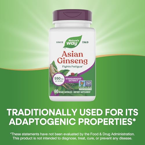 Nature’s Way Asian Ginseng Standardized Extract, Fights Fatigue*, 60 ct | Traditional Adaptogenic Herb Standardized to 7% Gnsenosides; Non-GMO Project Verified, Gluten free, Dairy free Formula.* - image 4