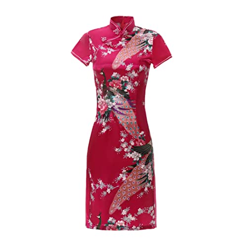 Robe chinoise en satin rose vif idéale pour vos soirées à thème
