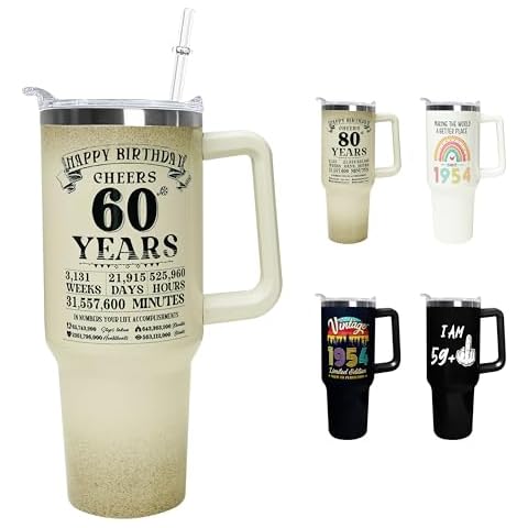 Tapesb 60th Birthday Gifts for Women & Men 40 oz Tumbler Birthday Gift Ideas Double Insulated Stainless Steel Travel Coffee Mug with Lid and Straw Vintage 1964 Birthday Gifts for Women Men Cover