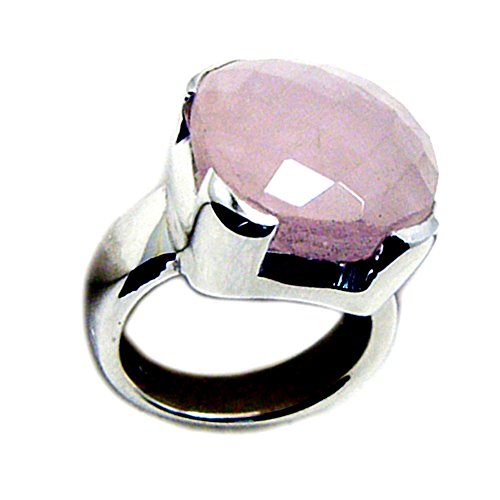 Bague quartz rose naturelle coussin en argent 925 chakra - 5