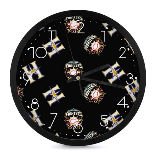 北海道日本ハムファイターズ 掛け時計 壁掛け時計 円形 静音 電池式 アラビア数字 オフィス/寝室/リビング
