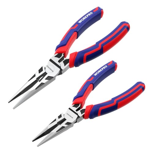 Image of WORKPRO Premium 6 inch & 8 inch Needle Nose Pliers, Paper Clamp Precision, Heavy-Duty CRV Steel, Soft Grip with Wire Cutter, Long Nose Cutting Pliers
