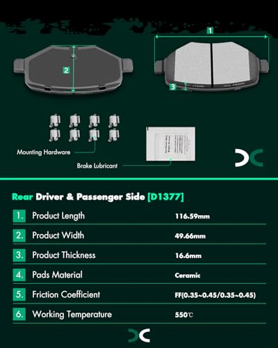 Image of SCITOO D1377-8488 Disc Brake Pads Sets Ceramic Rear Brake Pads w /Hardware | For Ford For Edge,For Explorer,For Flex,For Taurus,For Lincoln For MKS,For MKX