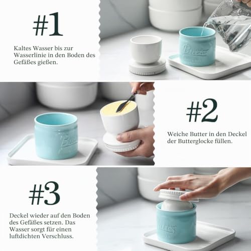 DOWAN Französische Butterdose, Porzellan Butterglocke mit Deckel – Ansicht 5