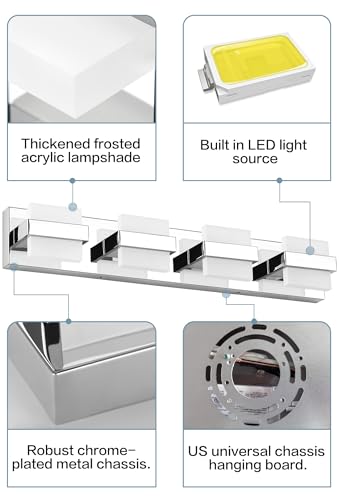 Image of SOLFART Modern Vanity Light Chrome, 32W Dimmable LED Bathroom Light Fixture Over Mirror, 2560LM Bright Minimalist Vanity Lighting for Mirror, Easy Install Bathroom Wall Light