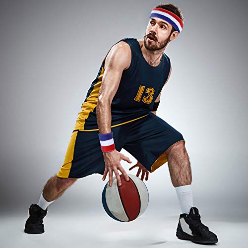 image for Skylety 5 Pcs Striped Sweatband Sock Set Wrist Sweatband Headband High