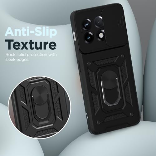Image of Pikkme D10 Tough Armor Bumper Case | 360 Protection Case | Sliding Camera Shield Cover & Ring Holder Stand Back Cover for OnePlus 11R 5G (Black)