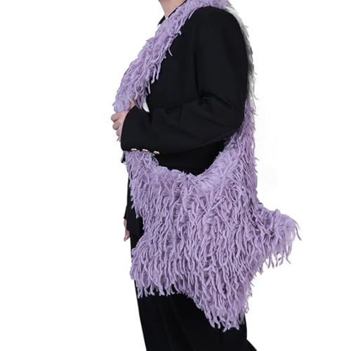 Fur Shoulder Bag for Women Y2k Star Shape Fluffy Crossbody Bag Solid Color Feather Messenger Bag Tote Bag3