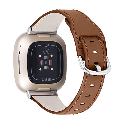 Joyozy Premium Genuine Leather Bands Compatible with Fitbit Sense/Fitbit Versa 3 Smart Watch,Professional and Classic Wristband Strap Replacement for Women Men Brown