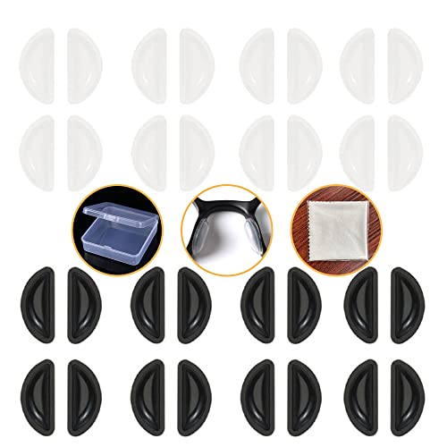 16 Paare Brile Nasenpads Selbstklebend Brillenpads Anti-Rutsch Silikon Klebstoff Aufkleben Pads für Brille Sonnenbrille, 3.5 mm (8 Transparent + 8 Schwarz) Cover