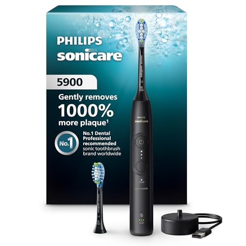 Philips Sonicare 5900 Series Electric Toothbrush, Pressure Sensor, 6 Brushing Settings, SmarTimer, BrushPacer, 21-Day Runtime, Gentle Professional-Clean Feel, for Sensitive Gums, Black, HX7131/02