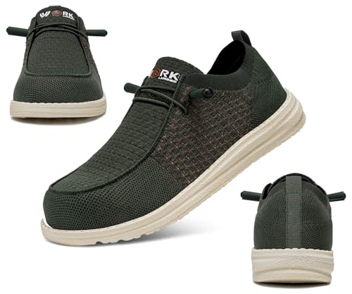Image of LARNMERN Slip On Steel Toe Shoes Men Lightweight Comfortable Lounging Walking Sneakers Safety Work Steel Toe Loafers(7.5 Men, Army Green)
