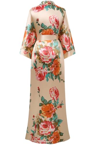 Image of BABEYOND Women's Kimono Robe Long Satin Silky Floral Lightweight Bridesmaid Wedding Bachelorette Party Robe
