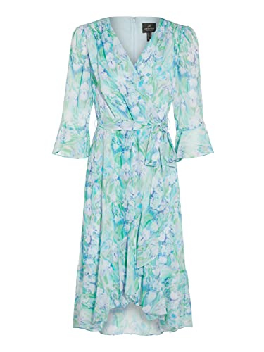 Adrianna-Papell-Womens-Printed-Chiffon-Short-Dress-with-Three-Quarter-Bell-Sleeves