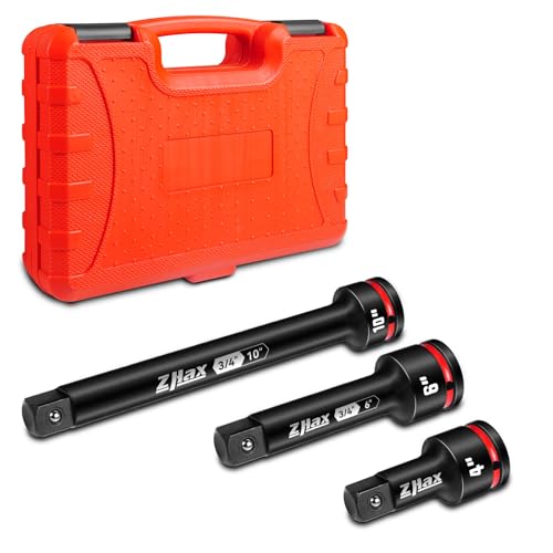 ZHAX 3/4-Inch Drive Impact Extension Bar Set 3 Piece Socket Extensions 4 6 & 10 Embossed Size Marking CR-MO Steel for Auto & Industrial Repair