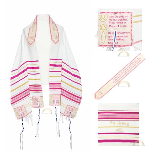 3 ARCHES USA, The Blessing Tallit, 73”X 33” Messianic Prayer Shawl Christian-Messianic Large Tallit With Bag & Brochure (Pink)