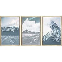 SIGNWIN Framed Wall Art Print Set Washed Out Mountain Landscape Set Nature Wilderness Photography Modern Art Scenic Relax/Calm Multicolor Pastel for Living Room, Bedroom, Office - 16