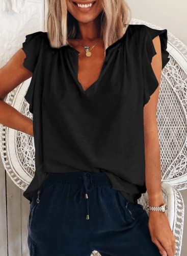Dokotoo Women's Casual V Neck Ruffle Sleeve Summer Tank Tops Shirts2