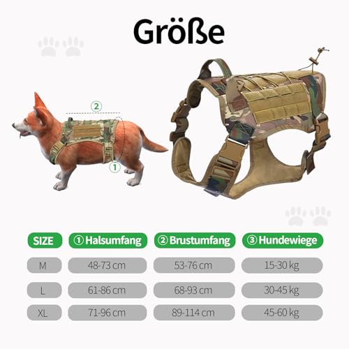 Roujune No-Pull Hundegeschirr, Einstellbar Sicherheitsgeschirr Ultra Atmungsaktiv für Große/Mittlere Hunde Brustgeschirr Hundeharness Hundeweste Tarnfarbe Größe L