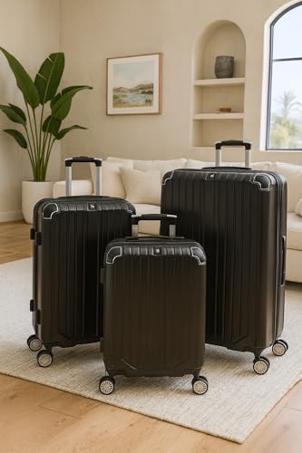 World Traveler Dejuno Beaumont Lightweight Hardside Expandable Spinner Luggage, Black, 3-Piece Set(20in,26in,30in)2