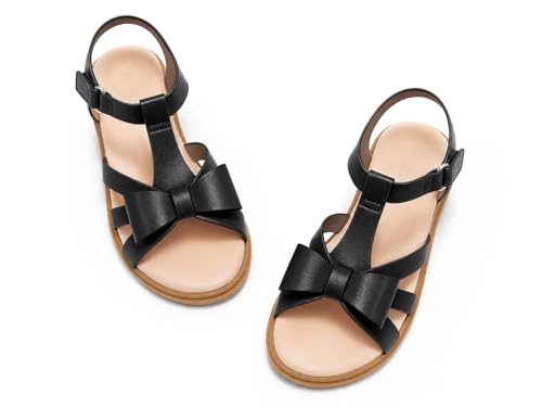 Coutgo Girls Sandals Bow Flats Ankle Strap Open Toe Flower Girl Weddin00g Party Dress Shoes for Toddler Kids Black Size 9