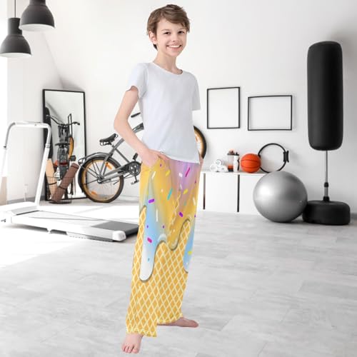 Boy's Pants White Ice Cream Jogger Pants Elastic Waist Long Bottoms Trousers with Pockets 6-14 Years 6