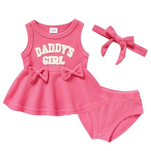 Image of Viworld Baby Girl Clothes 0-18M Knitted Tops Sleeveless Set Letter Printed Daddy's Girl Baby Clothes Baby Girl Outfits