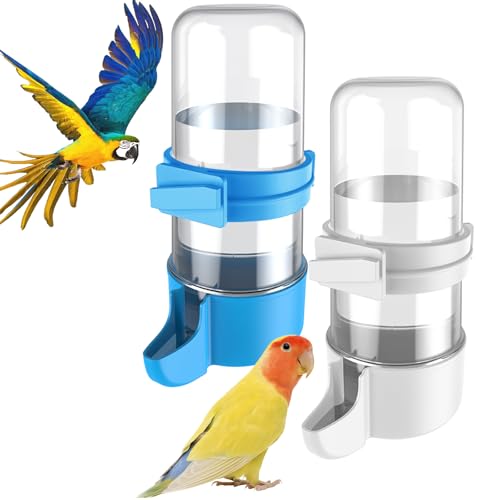Pawfly 4 Piezas Dispensador de Agua para Aves, Comedero Automático de Agua para Aves, Accesorios para Jaula para Loro & Hámster, Bebedero de Aves Blanco y Azul para Periquito Cacatúa Agapornis
