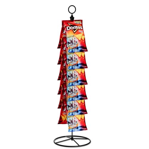 TJ.MOREE Chip Rack Display Stand, Snack Organizer for Countertop, Chip Bag Holder with 14 Clips, Chip Stand Display for Party, Office, Pantry(Black)
