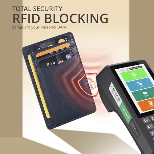 Image of Oak Leathers Leather Slim Minimalist Wallet for Men & Women RFID Front Pocket Leather Card Holder Wallets (Nappa Navy)
