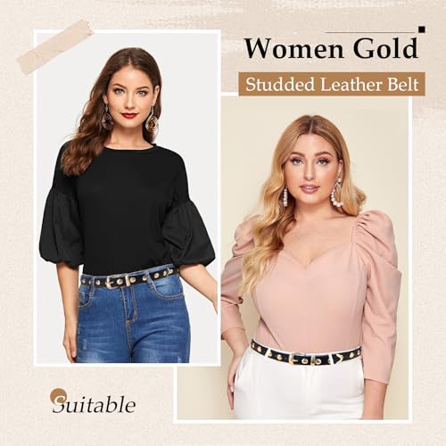 Studded Leather Belt for Women, Fashion Punk Belt for Jeans Dress Ladies Western Leather Belt.4