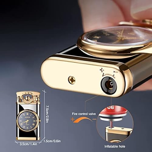 Torch Lighter With Electric Watch，Jet Lighter With Watch， Creative Dial Rocker Arm Inflatable Lighter,Windproof Portable Candle Lighter Grill Camping Lighter Best Boyfriend Gifts(Gold) #TOP3