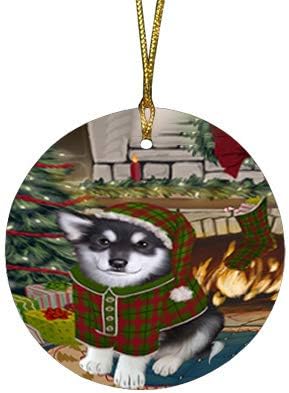 Christmas Express Delivery Red Truck Running Alaskan Malamute Dogs Round Flat Ornament - Pet Decorative Hanging Ornaments for Christmas X-mas Tree Decorations - 2.75" Round Christmas Ornament
