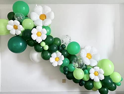 LFYDM 116Pcs Daisy Groovy Balloon Arch Garland Kit White Light Green Dark Green Blackish Green Balloon Garland, Daisy Flower Latex Helium Balloons Party Decorations for Daisy Theme Birthday Party