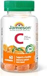 Jamieson Vitamin C 250 mg, 60 Gummies, Natural Tangy Orange Flavour. Supports Immune Health, Strong Teeth and Bones. Family Friendly (3+), Vegetarian, Non-GMO, Gelatin-Free