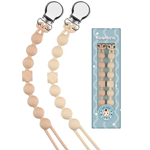 Image of Silicone Pacifier Clip for Boys Girls Binky Clips Chain Leash Holder Straps Soft Flexible with Texture Baby Shower Birthday Christmas(Beige,Oatmeal)
