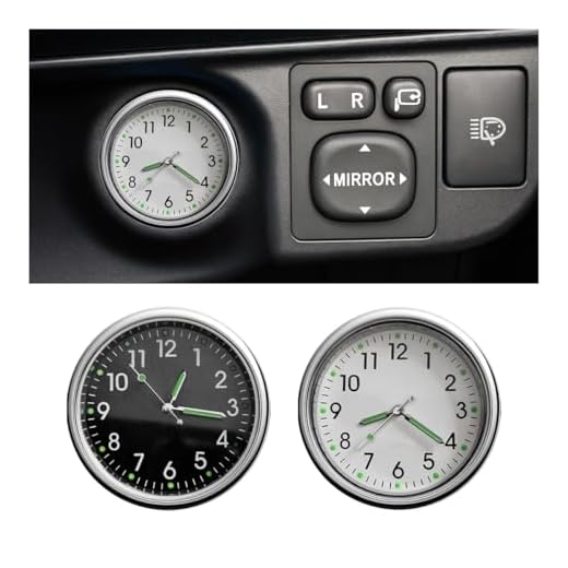 GLSOWEE 2PCS Car Mini Clocks, Small Luminous Analog Clock with Adhesive