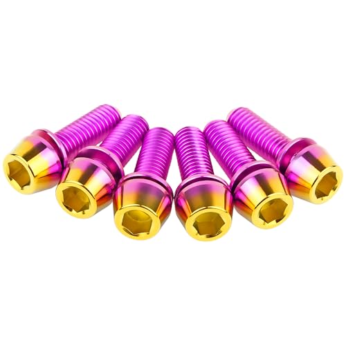 Image of Titanium Ti Allen Hex M5x16 18mm Tapered Head Bolt with Washer Screw for Bicycle Stem Parts Pack of 6 (Purple Gold, M5x16mm)