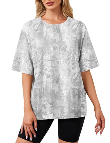 Ziesexy White Camo Shirt Women Short Sleeve Oversized T-Shirts Camouflage Graphic Tee Teen Girls Casual Baggy Summer Beach Tops