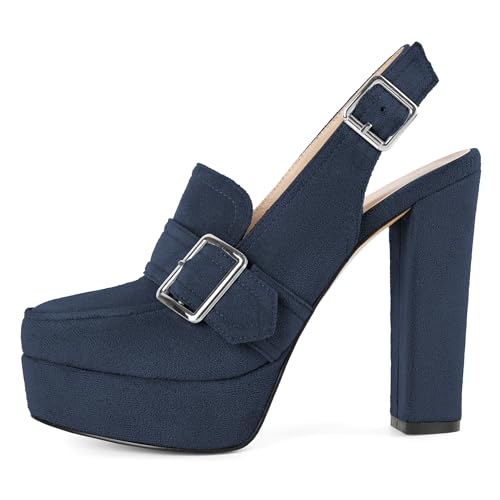 Image of Women's High Heel Loafers Platform Pumps Round Toe Heels Chunky Heel Pumps Stylish Comfortable 4.8 Inch Slingback Heels