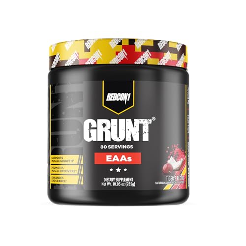 REDCON1 Grunt EAAs, Tiger's Blood - Sugar Free, Keto Friendly Essential Amino Acids Powder - Post Workout Powder Containing 9 Amino Acids to Help Train, Recover, Repeat (30 Servings)