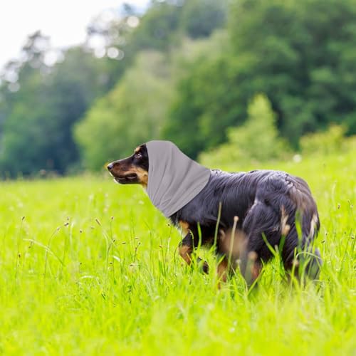 Beruhigende Ohrenschützer für Hunde reduziert Lärm Gehörschutz Hund Ohrenklappe Kopfwickel Bequem Angstfest Winterwaschkopf für Hunde für Pflege Baden L (Grau)
