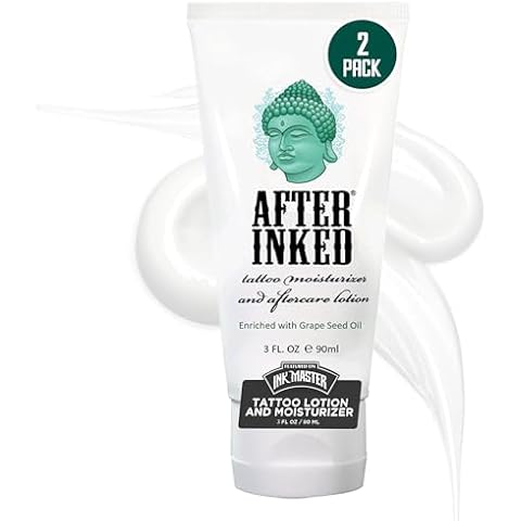 After Inked Tattoo Aftercare Lotion – Moisturizing Balm for Inked Skin, As Seen on INK MASTER – Hydrating Cream with Grape Seed Oil, Skin Nourishment & Daily Maintenance – 3 Fluid oz Tube (2-Pack) Cover