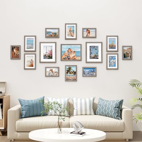 Image of Vittanly 15 Pack Picture Frames Collage Wall Decor for Mounting or Tabletop Display, Gallery Frame Set for Family, Multi Sizes Including 3pcs 8x10, 6pcs 5x7, 6pcs 4x6, Dark Grey