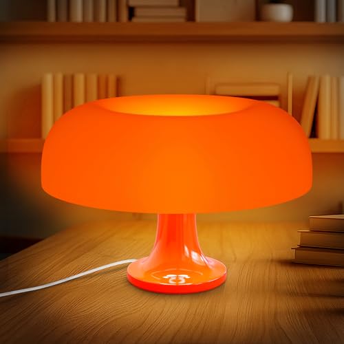 Kotko Orange Mushroom Table Lamp for Bedroom; Retro Plastic Night Light