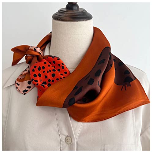 Aufeel 100% Pure Mulberry Silk Square Scarf For Hair-27''X27''- Women Silk Neckerchief Head Wrap Scarf(Caramel Leopard) #TOP2
