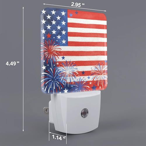Image of Fireworks Night Light Set of 2, Patriotic USA Auto Sensor LED Dusk-to-Dawn Nightlights, Plug-in Sensor Lamp for Bedroom Bathroom Kitchen Hallway Stairs Decorative