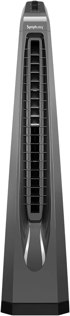 Symphony Surround Bladeless Tower Fan for Room & Office | High-Speed with Swivel Action & Simple Knob Control | Low Power Consumption | 1 Year Warranty | Grey